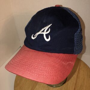 Vintage ATLANTA BRAVES 80s Twins Tri-Color Trucker Hat Cap Snapback MLB Rare